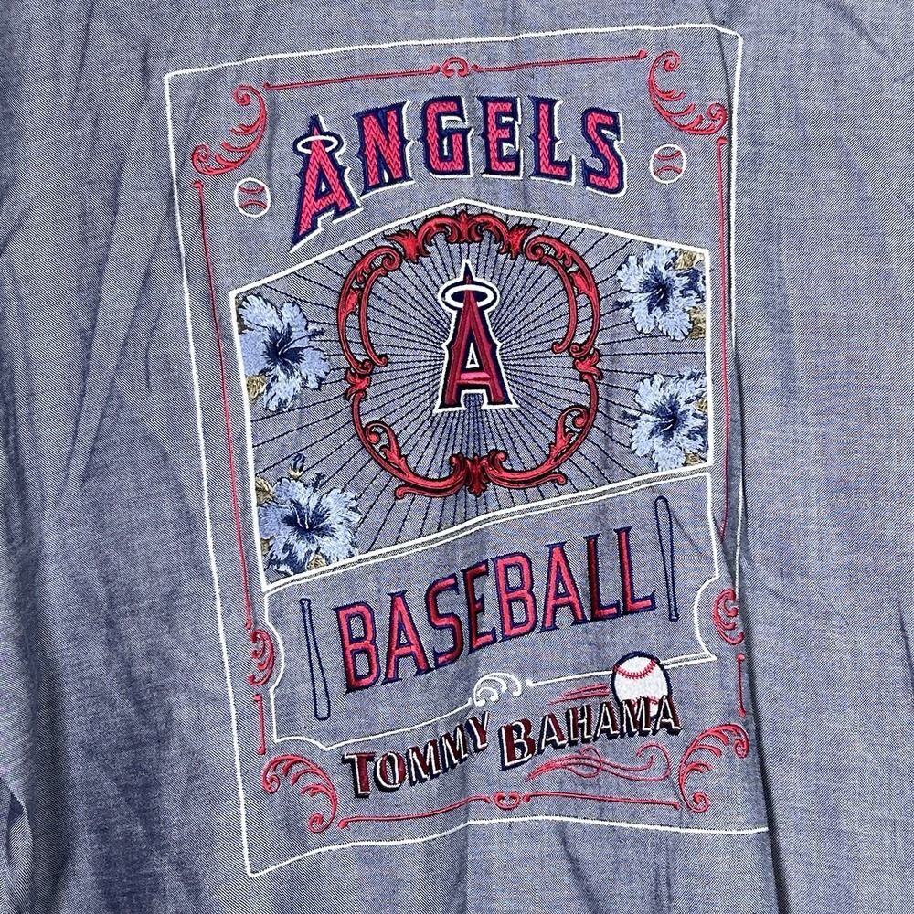 TOMMY BAHAMA🌴 “RARE”⚾️MLB "ANGELS BASEBALL"EMBROIDERED ON BACK ZS L “READ DES”
